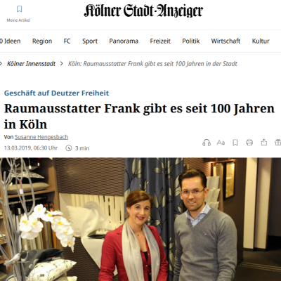 Kölner Stadt-Anzeiger Raumausstatter Frank gibt es seit 100 Jahren in Köln